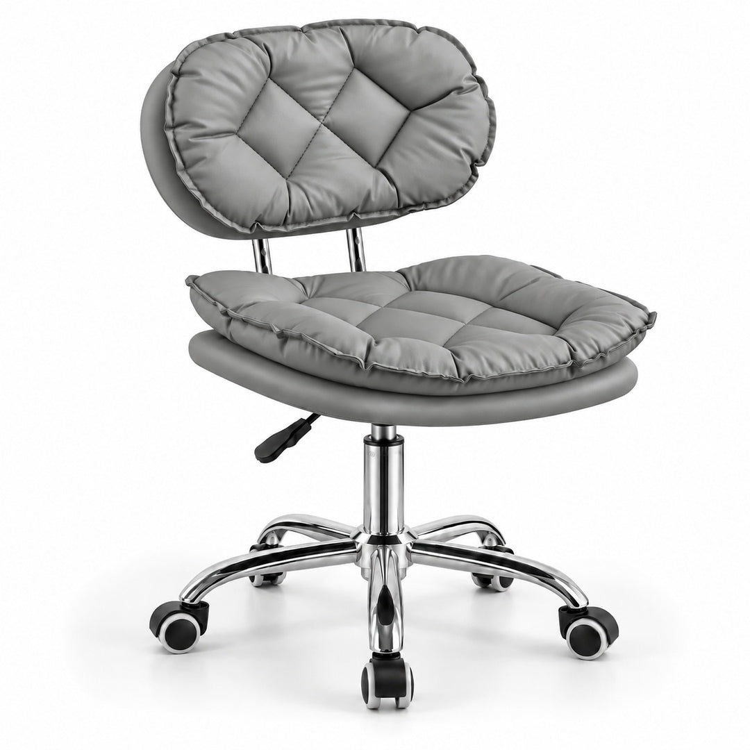 Scaun salon BUBBLE gri rotativ și reglabil, cu spătar și șezut capitonate, bază cromată și 5 roți